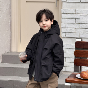童酷儿童冬款湖州织里童装纯色连帽保暖加厚男童冲锋衣外套潮
