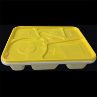 奥德鑫一次性PP餐盒 白底黄盖六格快餐盒饭1200ml 单个