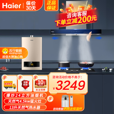 海尔(haier)家用抽油烟机24立方爆炒大吸力烟机ET960+4.5KW猛火灶+13升燃气热水器天然气烟灶热套装