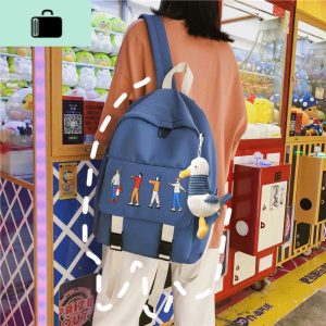 ins防水书包女帆布韩版学院风学生百搭双肩包女古着感少女背包女NEW LAKE