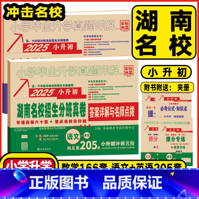 语文英语+数学共2本 (湖南名校入学分班真题卷) 小学升初中 [正版]2025版湖南小学毕业升学真题详解语文数学英语总复