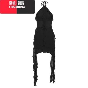 YIBUSHENG欧美辣妹风性感网纱镂空吊带连衣裙女露背显瘦设计感短裙子