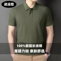 纯棉夏季透气短袖poloT恤纯色男士简约重磅长绒棉短袖T恤外贸跨境