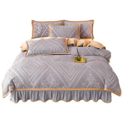 天山柔 200*230cm 欧式雕花牛奶绒 四件套 (计价单位:套) 欧式浪漫-灰