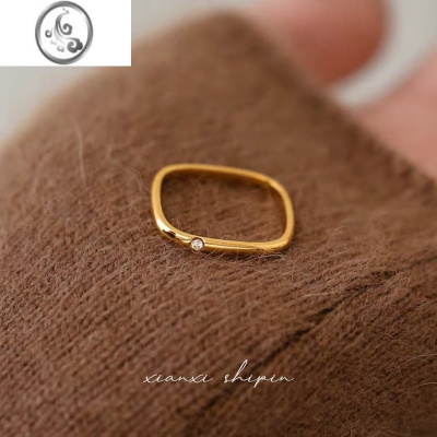 JiMi不掉色!小方戒指小众设计高级感 素圈时尚个性2023年新款潮女