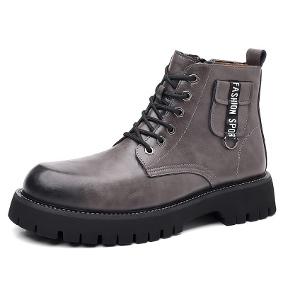 马丁靴男秋冬季英伦风切尔西靴复古男士加绒男皮鞋高帮牛皮工装靴_1