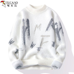 啄木鸟水貂绒毛衣男秋冬季潮牌2023新款针织衫冬天保暖加厚毛线衣