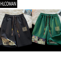 HLCOMAN2025新款华夫格短裤男夏季薄款拼接小熊设计感休闲运动五分裤