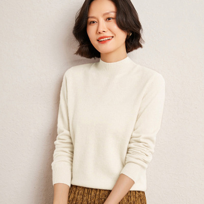 秋冬半高领女士山羊绒纯色平面套头毛衣修身显瘦针织打底气质内搭
