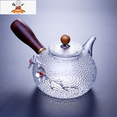 日式梅花整套功夫茶具套装家用耐热玻璃泡茶壶茶杯茶道锤纹烧水壶 侧把梅花壶(370ml) 敬平