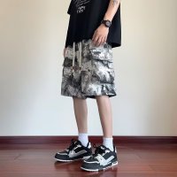 扎染排扣短裤夏季美式设计感痞帅男篮球街头休闲五分裤