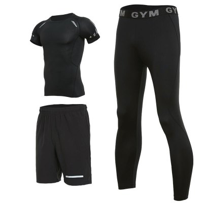 珂卡慕(KEKAMU)健身服男士套装春夏篮球训练服健身房运动速干紧身衣夜晨跑步套装