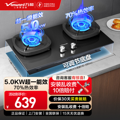 万和燃气灶天然气5.0KW双眼灶具台嵌两用煤气灶G6-L50-12T