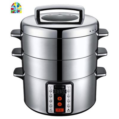山姆斯32cm大容量电蒸锅多功能家用电蒸笼不锈钢三层保温自动断电 FENGHOU 32CM(底锅+5层蒸笼)