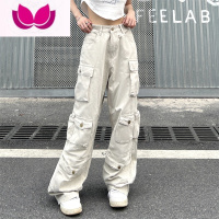 七斓美式复古多口袋机能工装裤子男潮牌高街直筒宽松拖地阔腿休闲长裤