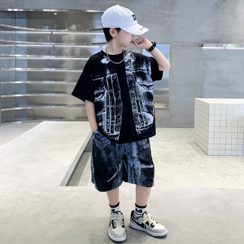 儿童装男童夏装套装2025新款男孩夏季薄款中大童休闲短袖潮酷帅气