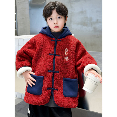 男童加绒外套儿童新款国风拜年服古装秋冬季过年衣服唐装