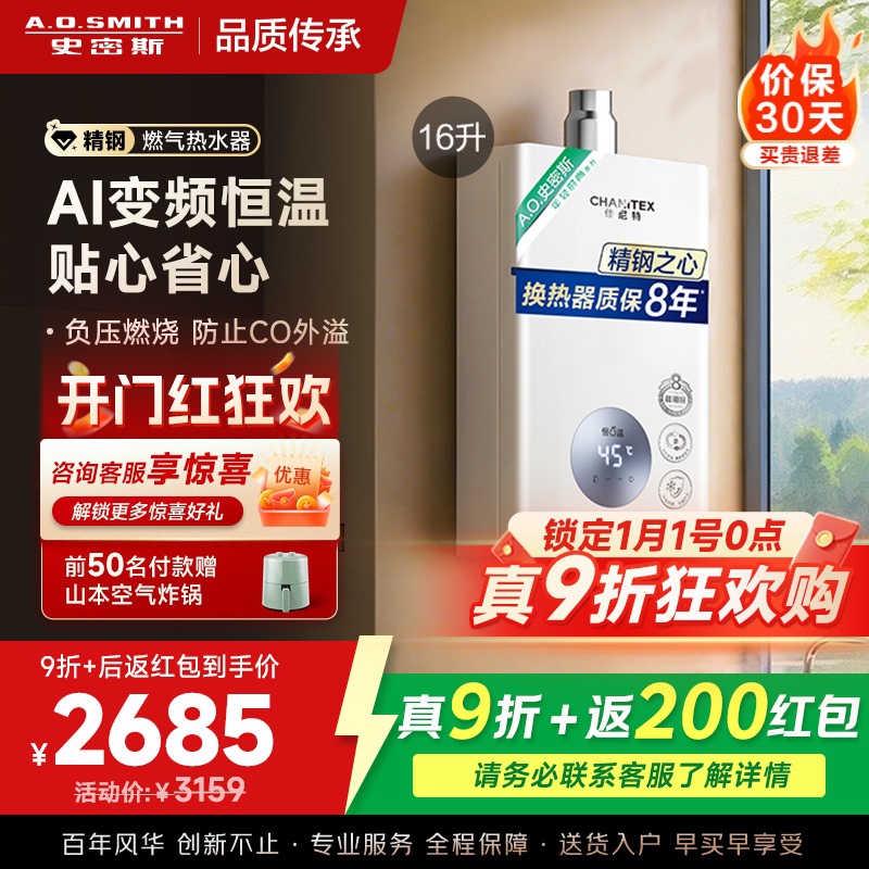 AO史密斯佳尼特16升燃气热水器佳尼特 不锈钢换热器8年包换 恒温大水量 抗风防冻 JSQ31-TC1