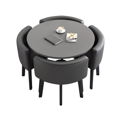 中豫鑫泽ZYXZ4100927 简约接待桌椅洽谈桌椅 一桌四椅 灰色圆桌黑色皮椅