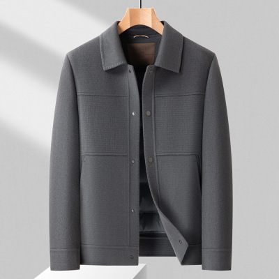 中老年加厚双面呢羊毛夹克男士秋冬羽绒脱卸内胆爸爸装保暖夹克衫