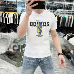 2024夏季新款欧货字母印花烫钻圆领短袖修身潮流帅气男装半袖T恤