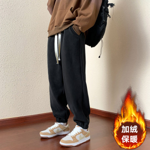 裤子男士潮牌羊羔绒春秋冬款季休闲裤宽松加绒厚卫裤束脚运动长裤