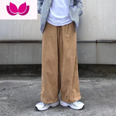 七斓日系港风ins潮牌高街宽松直筒阔腿裤子男复古灯芯绒加厚长裤