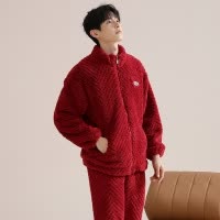 花花公子珊瑚绒睡衣男士秋冬季加绒加厚保暖法兰绒家居服休闲套装