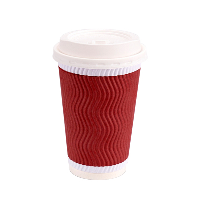 黎战 FR-062 500ml 带盖加厚隔热防烫双层纸杯水杯 500个/箱 (计价单位:箱) 白红