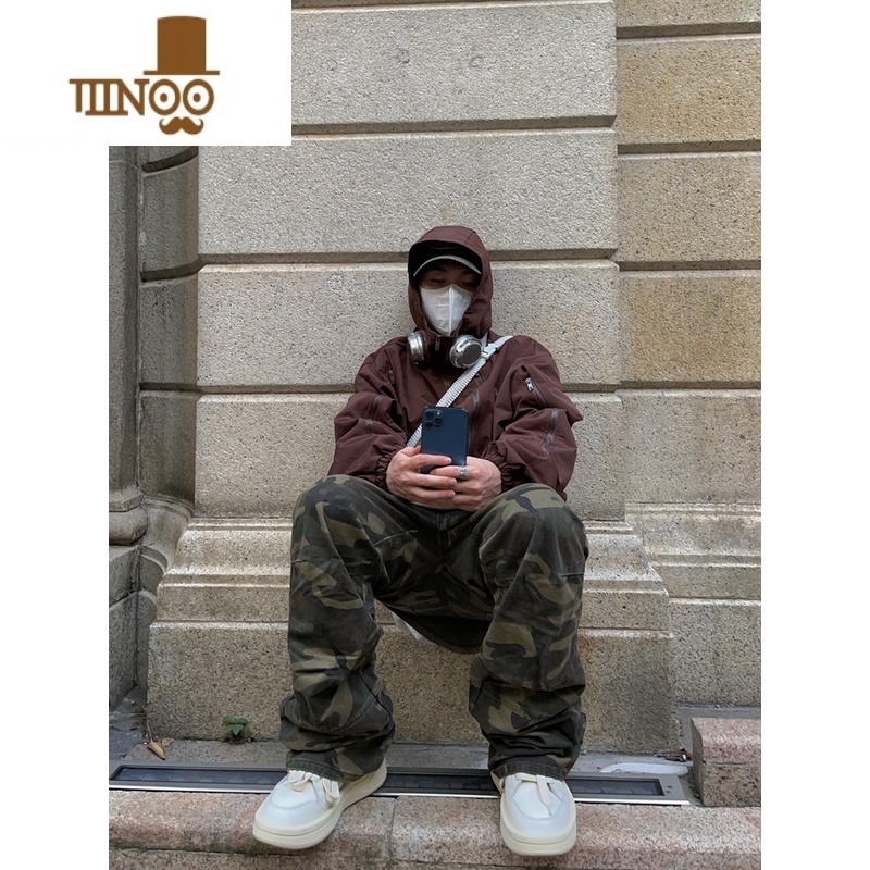 YANXUFATEEGG美式复古高街裤子hiphop休闲男女潮牌宽松直筒迷彩工装裤