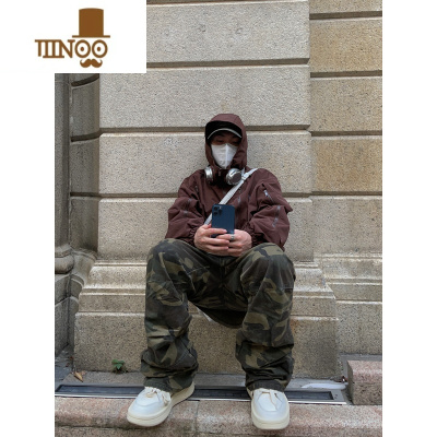 YANXUFATEEGG美式复古高街裤子hiphop休闲男女潮牌宽松直筒迷彩工装裤