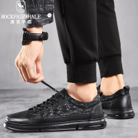 洛克华菲男鞋春夏百搭软底英伦平底板鞋春季潮流低帮皮面休闲皮鞋