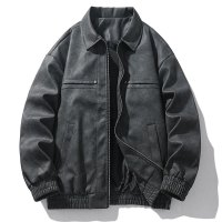 春秋季新款美式潮牌翻领飞行员夹克皮衣痞帅情侣款宽松PU皮衣外套