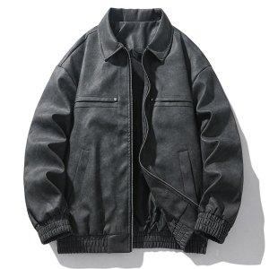 春秋季新款美式潮牌翻领飞行员夹克皮衣痞帅情侣款宽松PU皮衣外套
