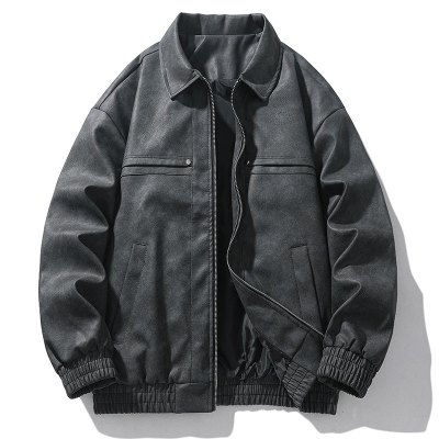 春秋季新款美式潮牌翻领飞行员夹克皮衣痞帅情侣款宽松PU皮衣外套