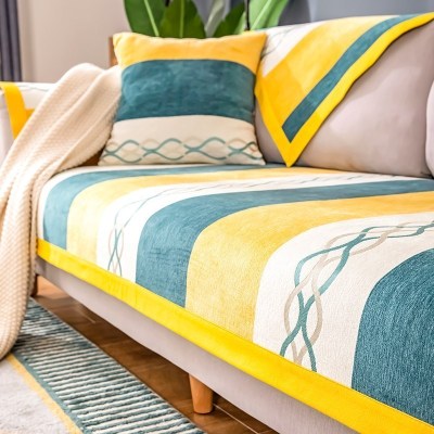 家柏饰(CORATED)北欧四季通用沙发垫防滑简约全包萬能沙发套罩布艺沙发巾沙发盖布 迷彩黄 110*110cm