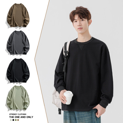 男装休闲纯棉长袖T恤卫衣男春秋季ins潮流百搭宽松圆领打底衫上衣