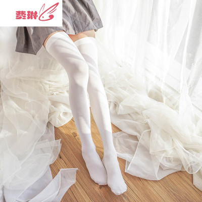 加长天鹅绒过膝袜女平铺70cm长腿丝袜白丝cos长筒袜高筒袜过膝袜费琳