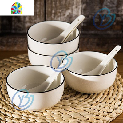 百货北欧风碗碟套装家用餐具简约碗筷碟子陶瓷碗盘筷子 FENGHOU 简欧黑线[10件套]4碗4勺1大盘1小盘