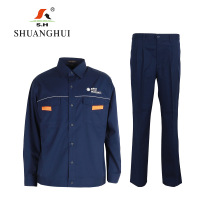 双惠男女款夏季标志工作服SHM-285,线卡100%棉,深蓝色,155-195(套)