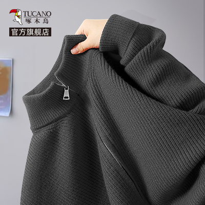 啄木鸟开衫毛衣男秋冬2024新款加绒加厚针织衫男士冬季外套潮牌Y