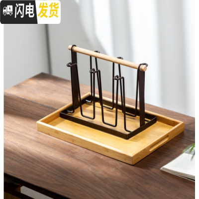 三维工匠冷水壶玻璃可高温家用茶壶套装大容量凉水壶水杯扎壶加厚白开水壶 大号托盘+深咖色铁艺杯架