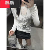 YIBUSHENG美式辣妹发泡印花微透长袖T恤女季薄款设计感修身防晒罩衫上衣