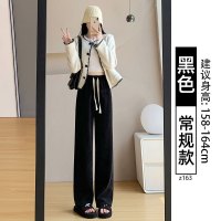白色窄版阔腿裤女秋冬款高腰垂感直筒小个子雪尼尔秋冬季加绒裤子