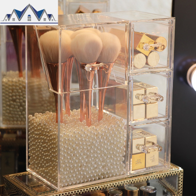 多功能桌面刷具筒防尘亚克力美妆刷桶化妆刷棉签收纳盒首饰收纳架 三维工匠