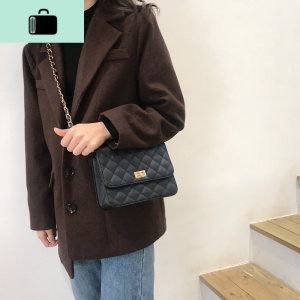 韩国气质chic链条小方包单肩斜挎包2020ins时尚简约菱格纹包包女NEW LAKE 黑色升级可调节女斜挎包 黑色升级可调节