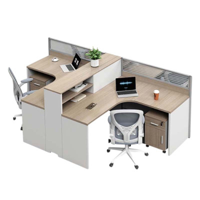 铭威盾职员办公桌员工位转角l型卡座电脑桌简约办公室桌椅组合T型2人位+活动柜+椅子