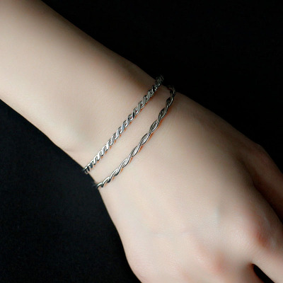 S925银手镯女韩版纯银手环小清新麻花开口冷淡风极简手饰闺蜜送礼送女朋友老婆情人节七夕生日礼物