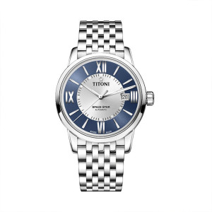 Titoni瑞士梅花手表男天星系列自动机械表罗马表钢带83538S-580 83538S-580