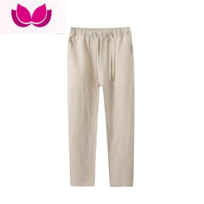 七斓2023新款纯亚麻夏秋季男士休闲裤宽松裤子大码直筒九分裤潮流薄款